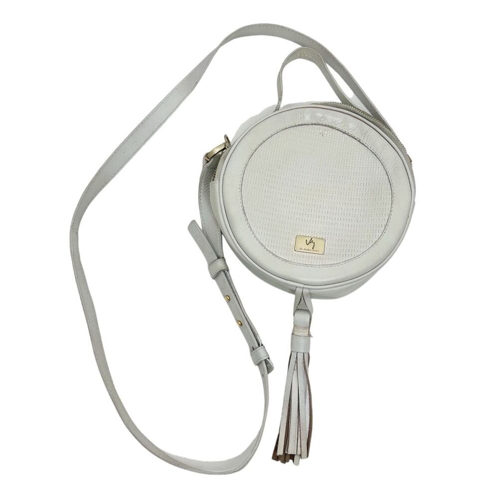 Velez Leather Lovers Beige Round Crossbody Tassel Zip Purse